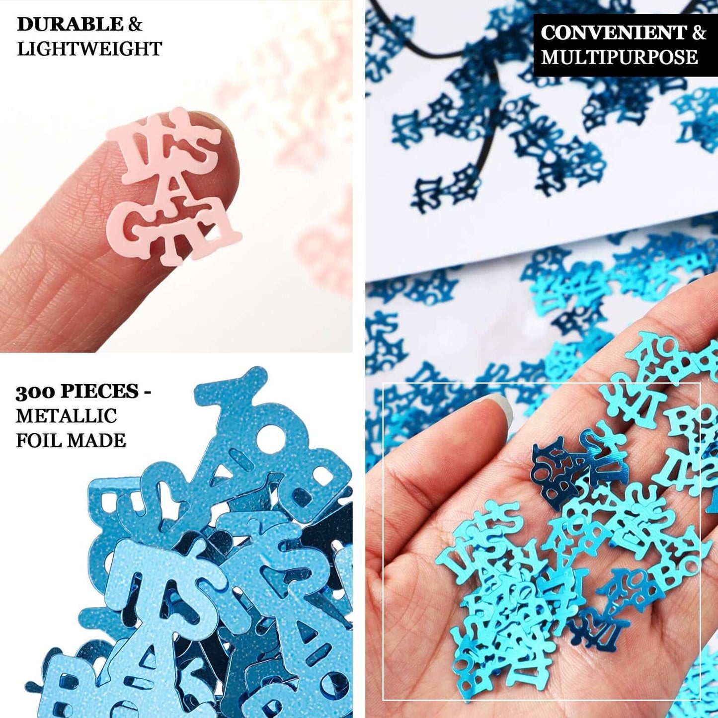 300 Pcs Metallic Foil Baby Shower Table Confetti, Pink Festive Party Sprinkles Cute Design - Linen Luxes