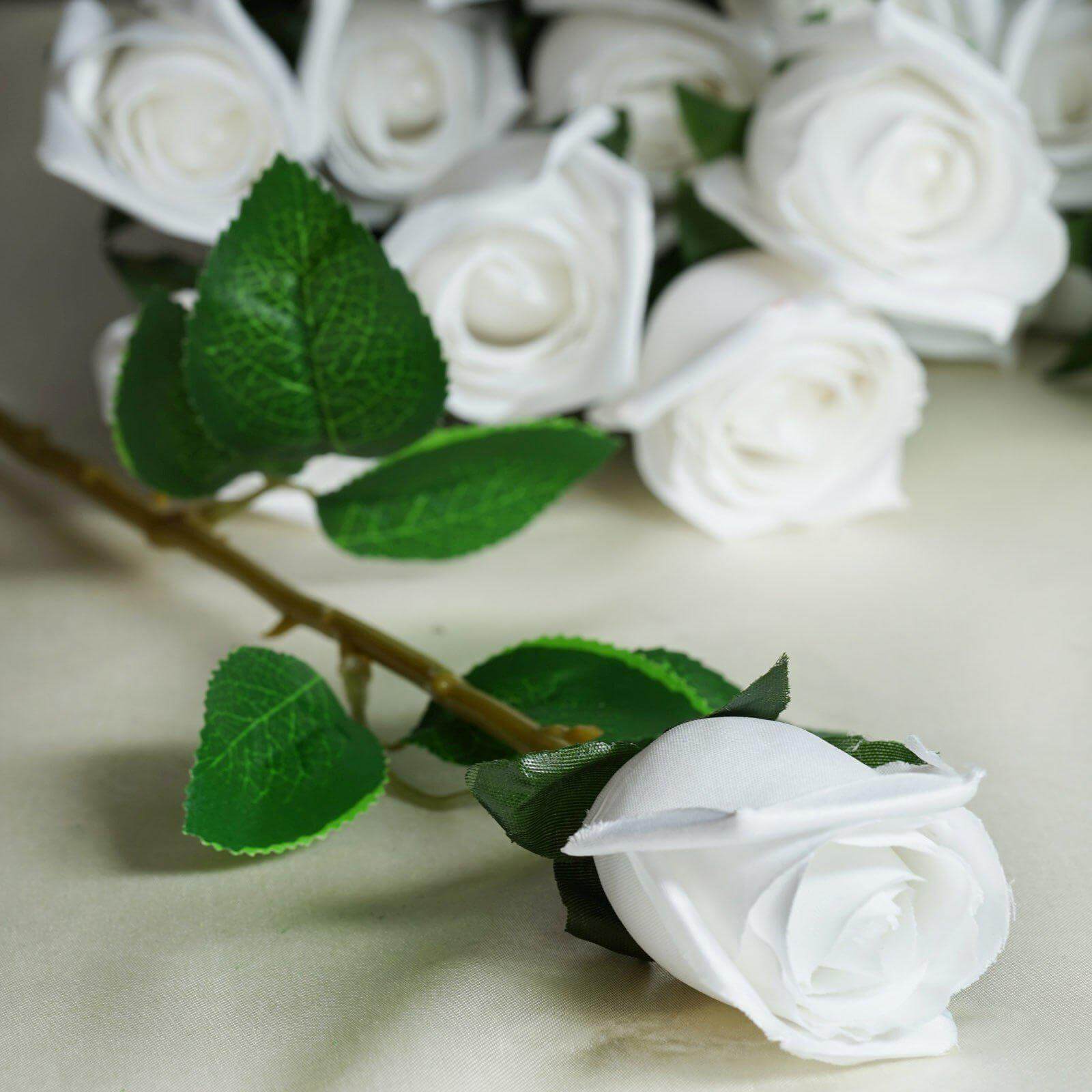 31" 24Pcs White Long Stem Artificial Silk Roses Flowers - Linen Luxes