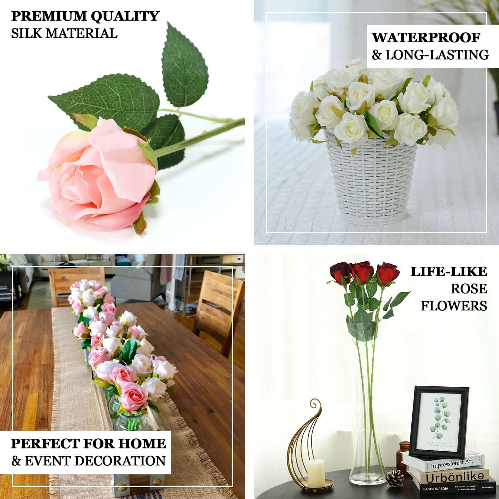 31" 24Pcs White Long Stem Artificial Silk Roses Flowers - Linen Luxes