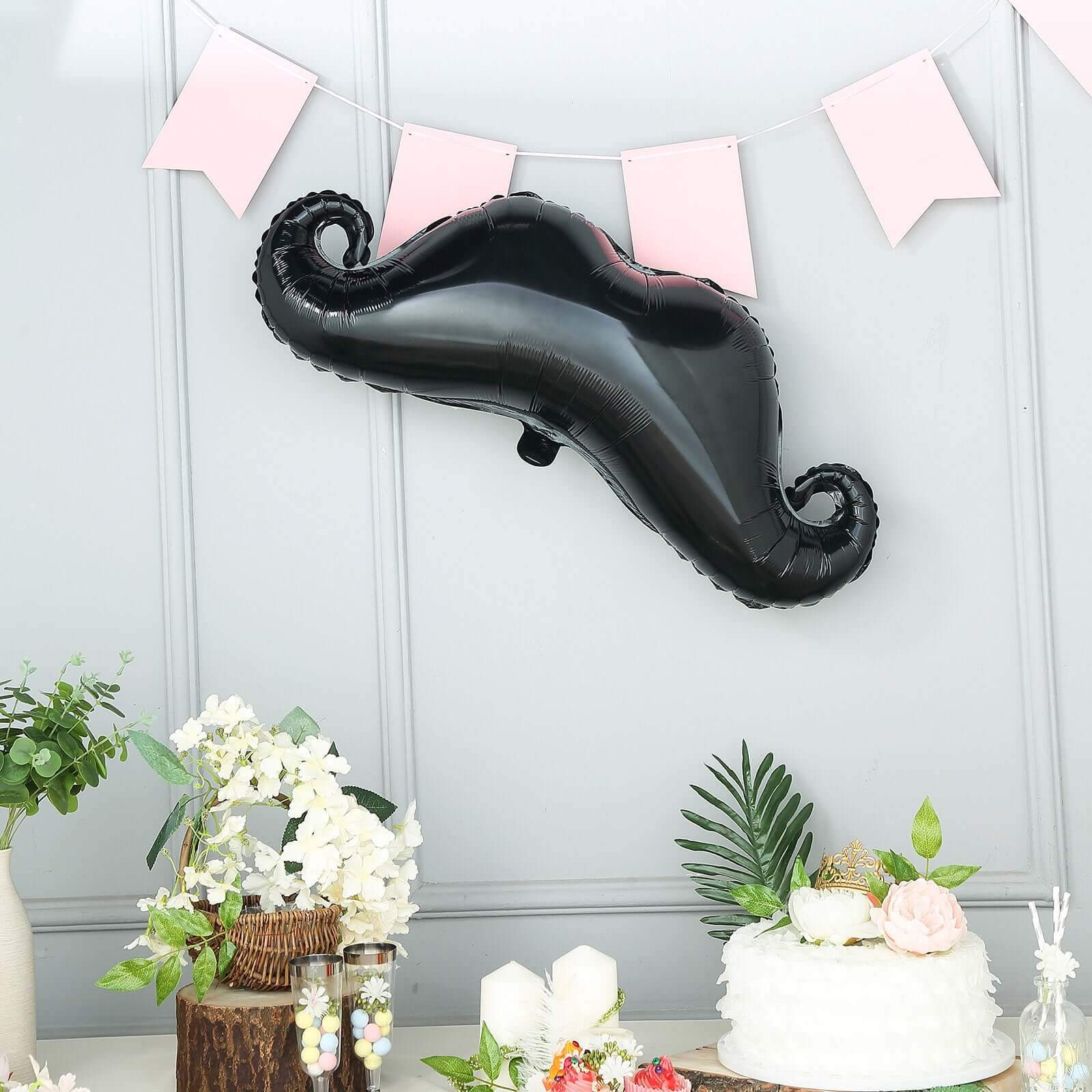 31" Black Mustache Shaped Mylar Balloon, Foil Party Balloons - Linen Luxes