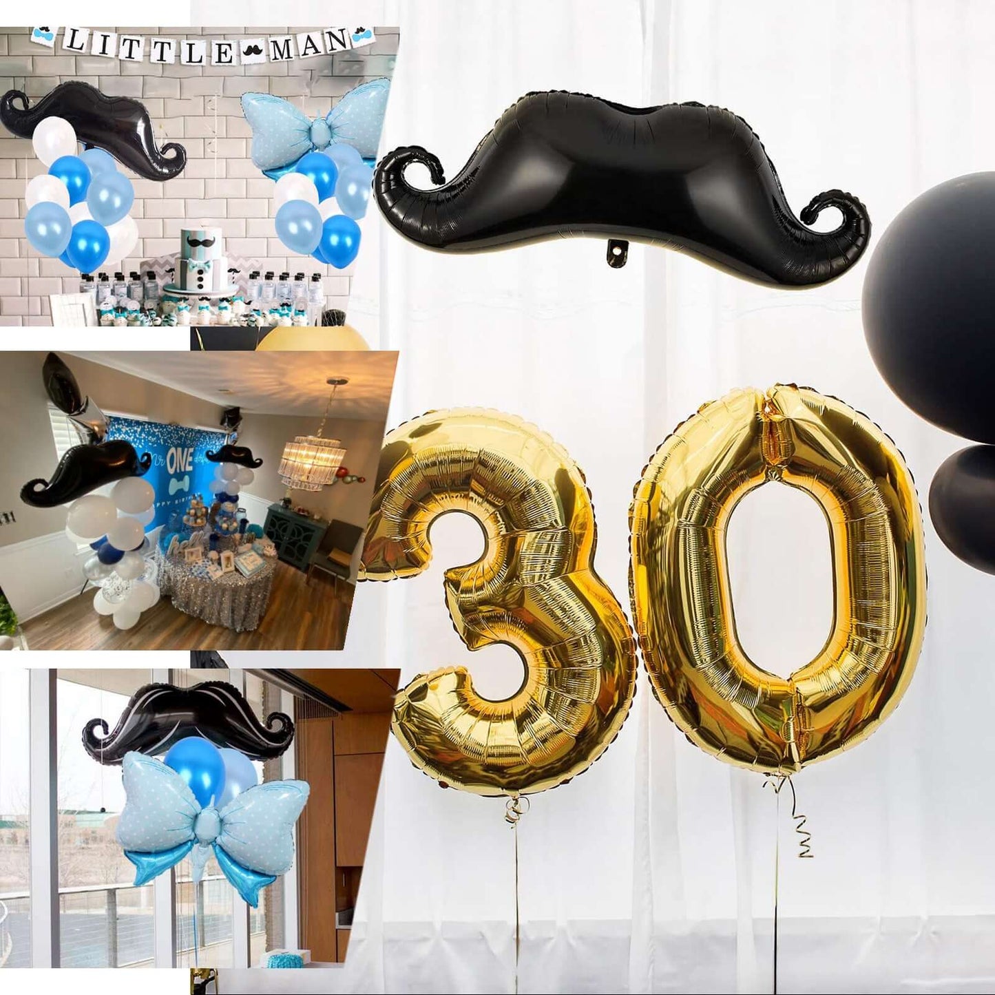 31" Black Mustache Shaped Mylar Balloon, Foil Party Balloons - Linen Luxes