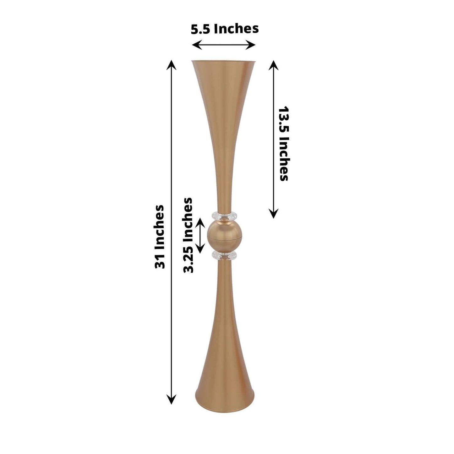 2 Pack 31" Shiny Gold Crystal Embellishment Trumpet Flower Vase, Reversible Plastic Table Centerpiece