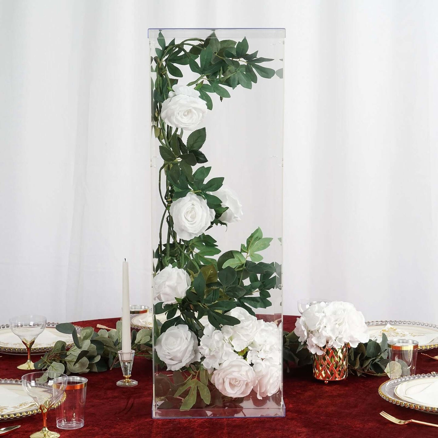32" Clear Acrylic Display Box, Transparent Pedestal Riser with Interchangeable Lid and Base - Linen Luxes