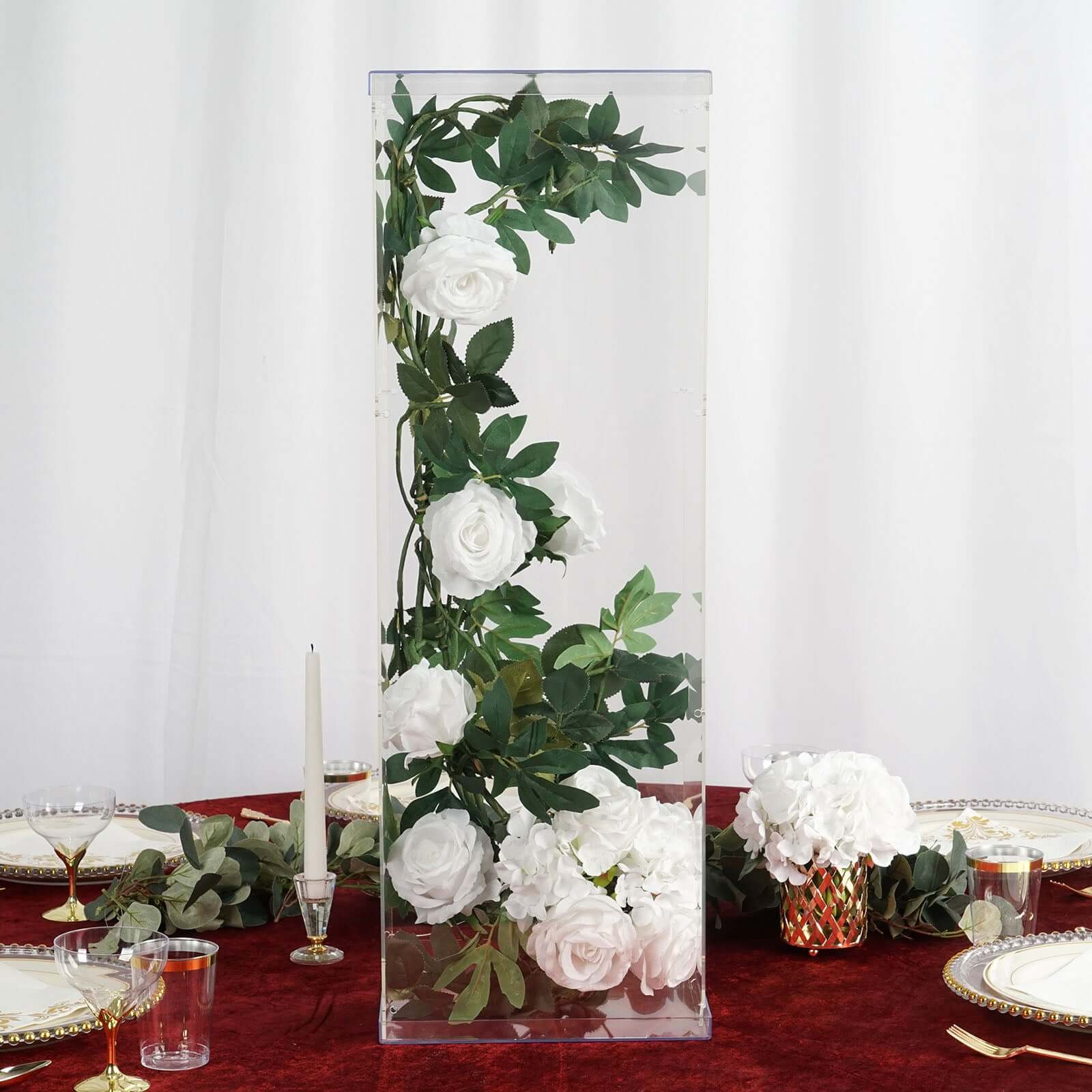 32" Clear Acrylic Display Box, Transparent Pedestal Riser with Interchangeable Lid and Base - Linen Luxes