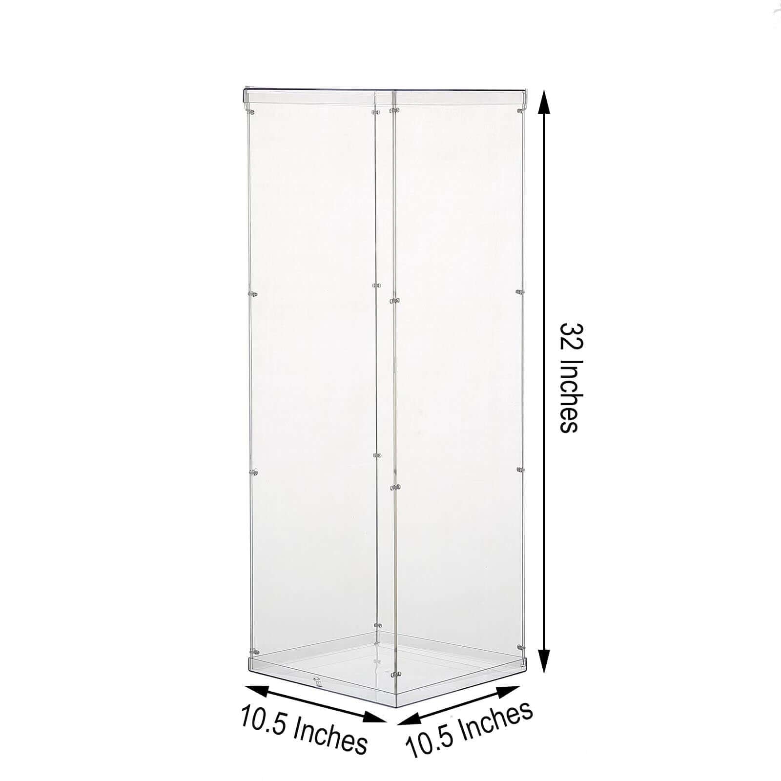 32" Clear Acrylic Display Box, Transparent Pedestal Riser with Interchangeable Lid and Base - Linen Luxes