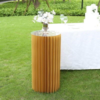 32" Gold Cylinder Display Column Stand, Pillar Pedestal Stand With Top Plate