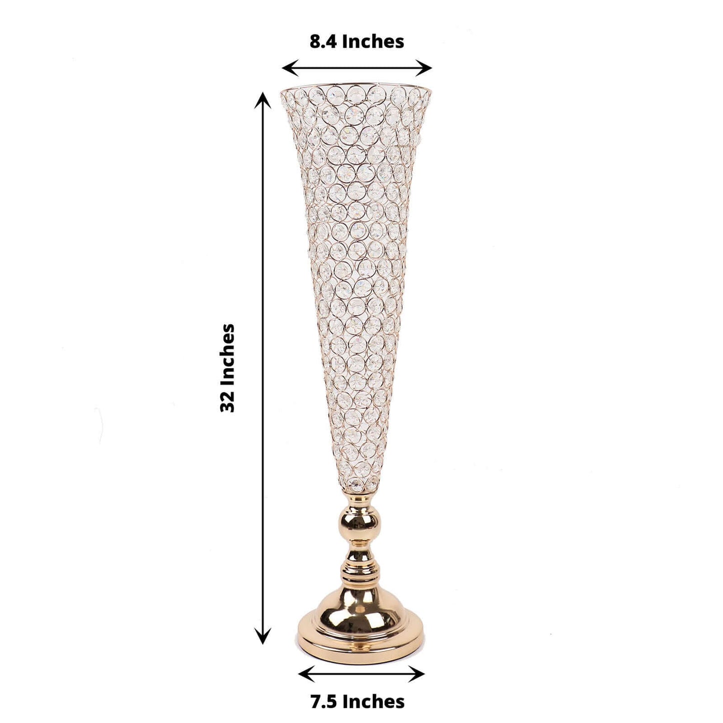 2-Pack Crystal Beaded Trumpet Vase Set Gold - Table Centerpiece for Weddings and Events 32"