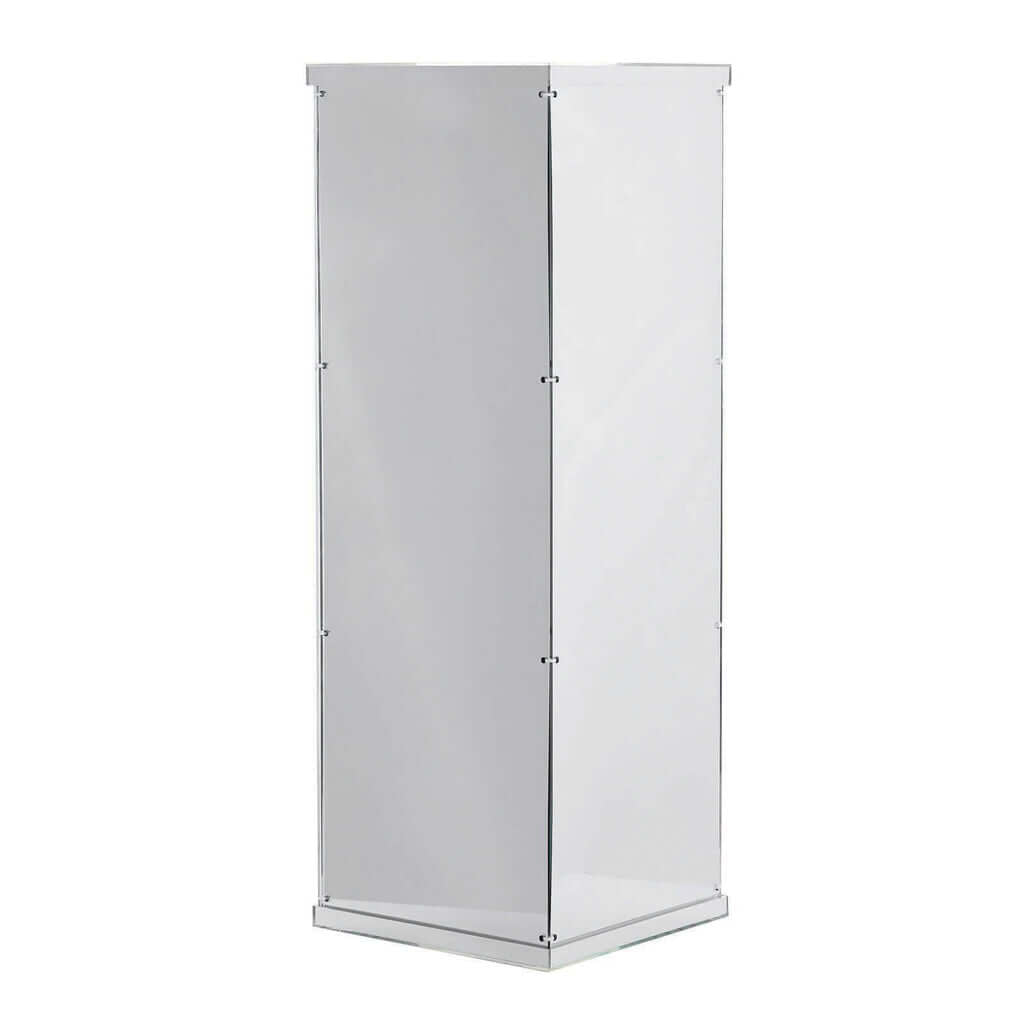 32" Silver Mirror Finish Acrylic Display Box, Pedestal Riser with Interchangeable Lid and Base - Linen Luxes