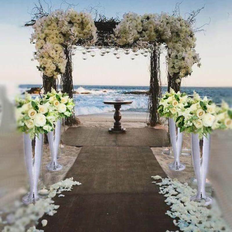 32" Tall Silver Polystone Mirror Mosaic Pedestal Trumpet Floor Vase - Linen Luxes