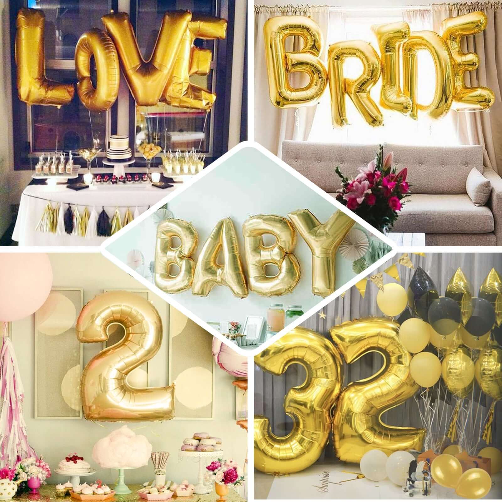 35" Gold Letter and Number Balloons, Shiny Metallic Mylar Foil Helium Air Balloons - Linen Luxes