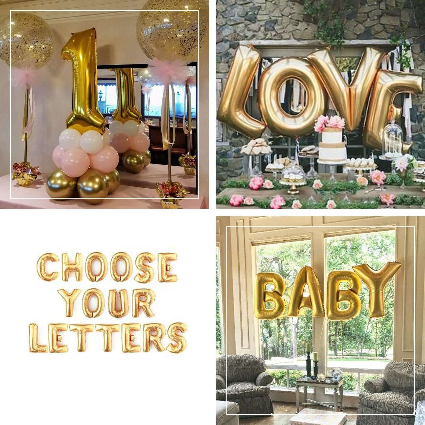 35" Gold Letter and Number Balloons, Shiny Metallic Mylar Foil Helium Air Balloons - Linen Luxes