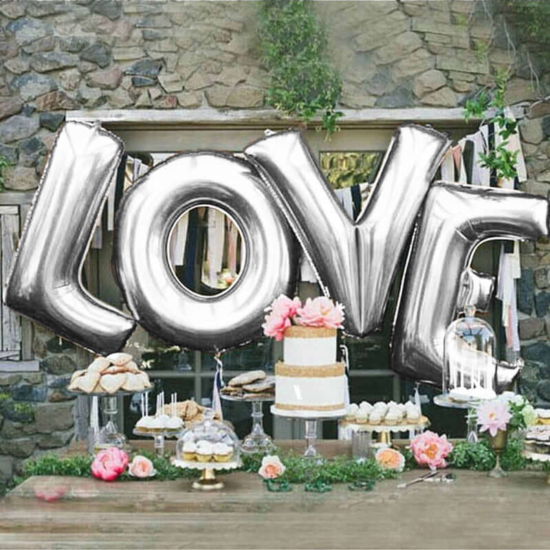 35" Silver Letter and Number Balloons, Metallic Mylar Foil Helium Air Balloons - Linen Luxes