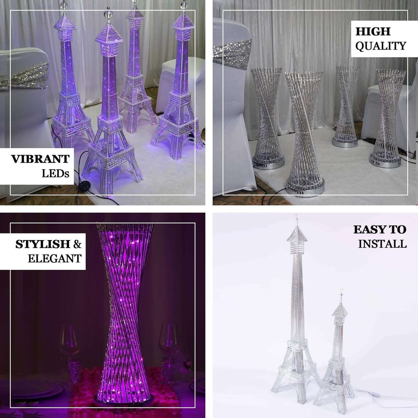 3.5ft Color Changing LED Metal Eiffel Tower Columns LED Lamp, Night Light Wedding Centerpiece - Linen Luxes