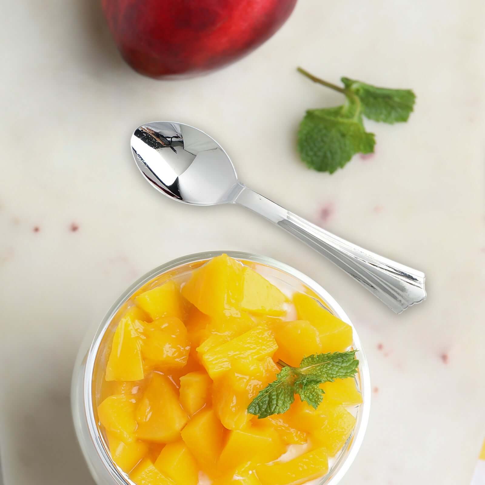 36 - Pack Plastic Tea Coffee Spoons Light Silver Heavy Duty with Fluted Handles - Durable Disposable Cutlery 5" - Linen Luxes