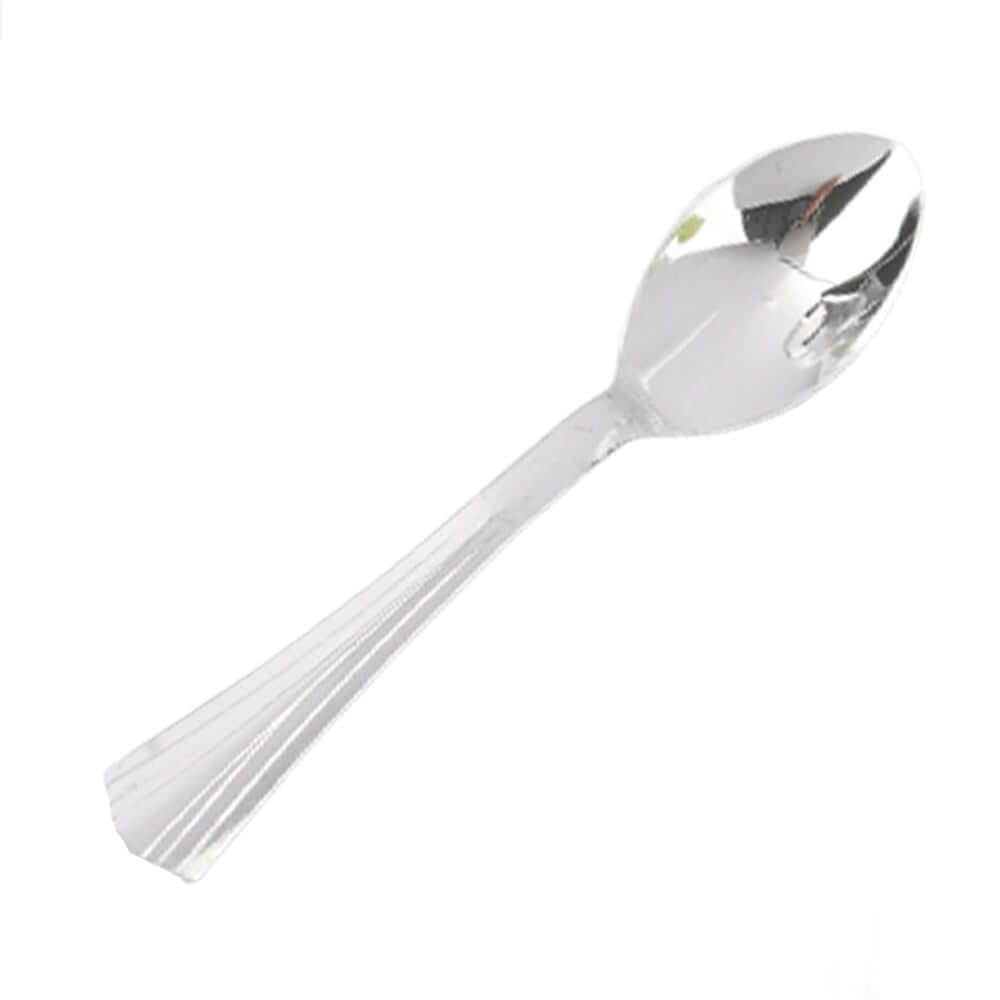36 - Pack Plastic Tea Coffee Spoons Light Silver Heavy Duty with Fluted Handles - Durable Disposable Cutlery 5" - Linen Luxes