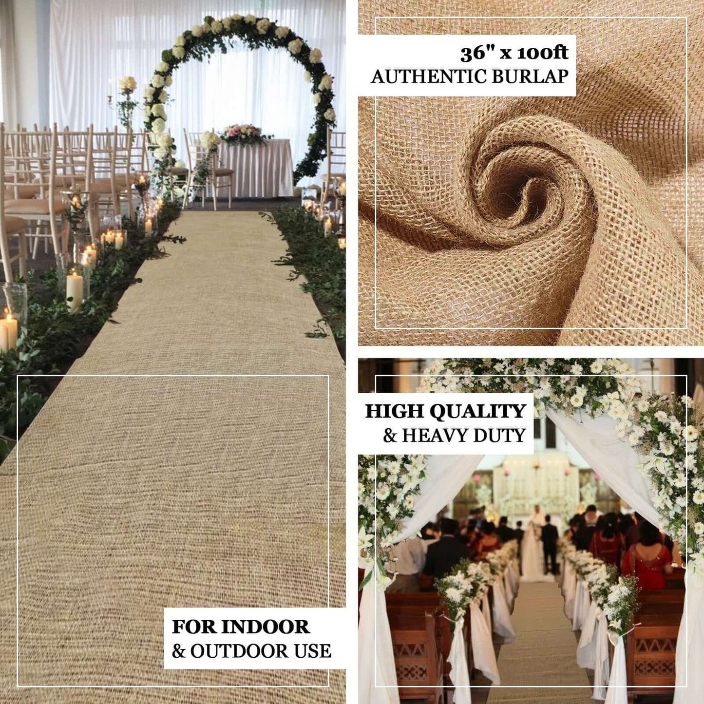 36"x100ft All Natural Jute Burlap Aisle Runner - Linen Luxes