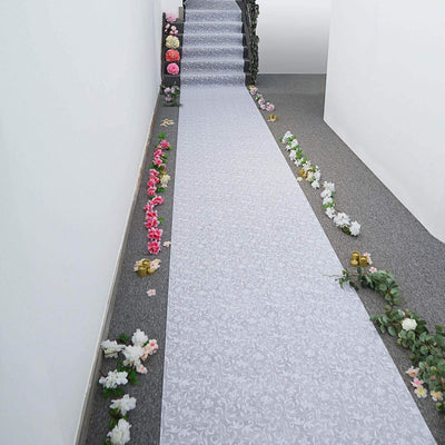 36"x100ft White Floral Lace Aisle Runner - Linen Luxes