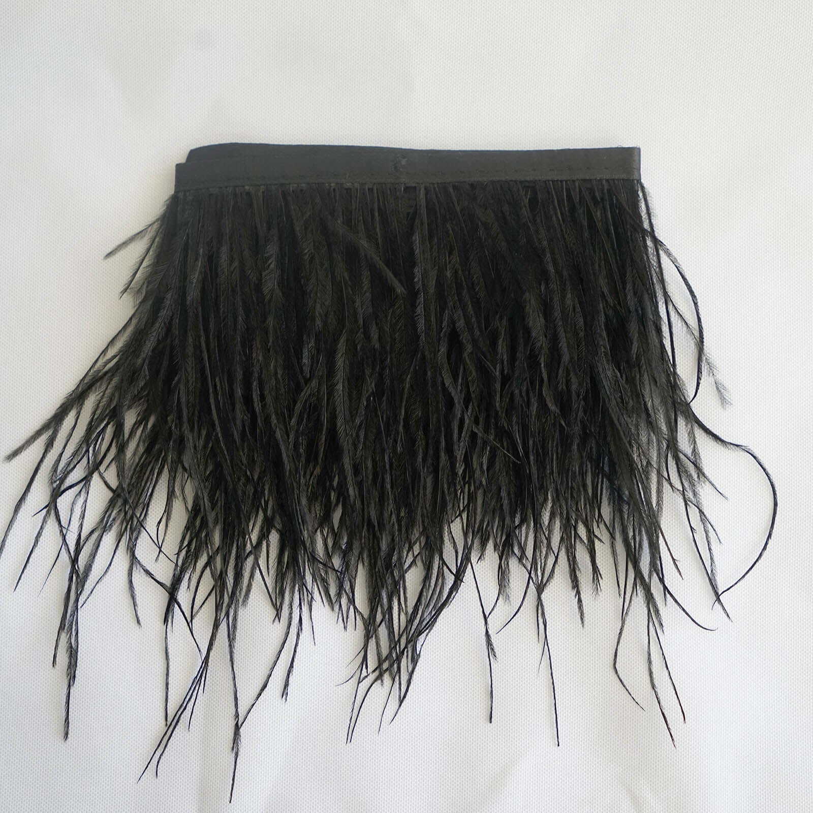 39" Black Real Ostrich Feather Fringe Trim With Satin Ribbon Tape - Linen Luxes