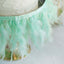 39" Mint Real Turkey Feather Fringe Trim With Satin Ribbon Tape - Linen Luxes