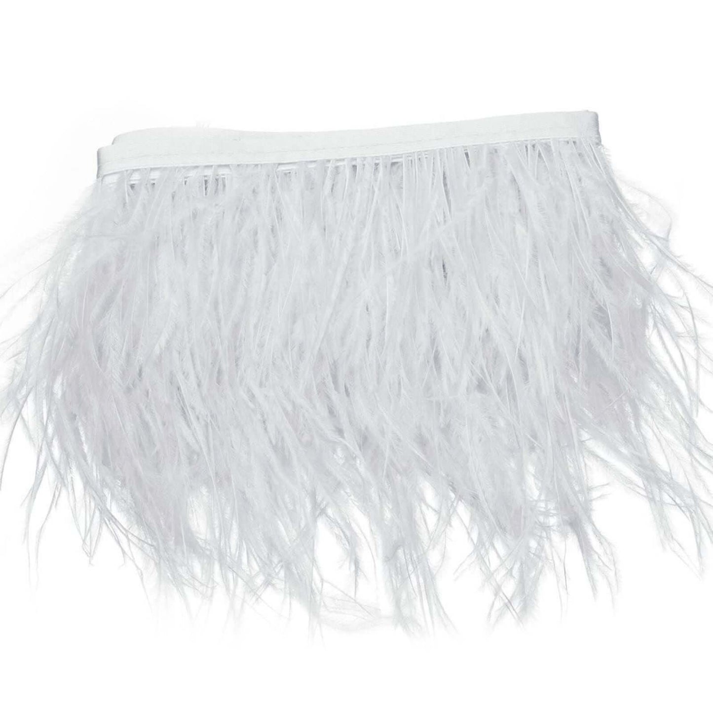 39" White Real Ostrich Feather Fringe Trim With Satin Ribbon Tape - Linen Luxes