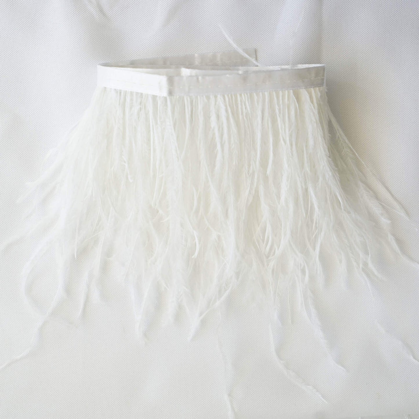 39" White Real Ostrich Feather Fringe Trim With Satin Ribbon Tape - Linen Luxes