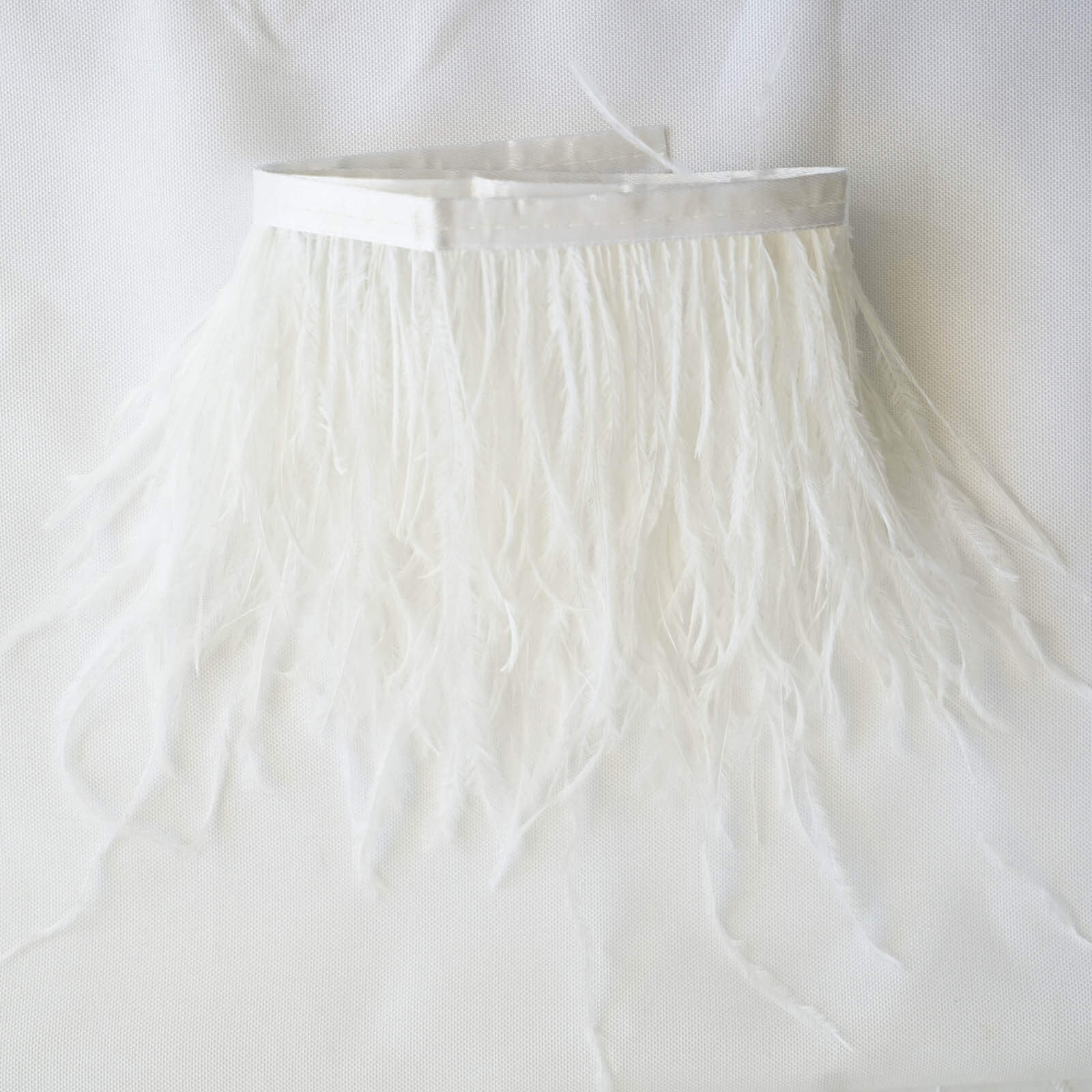 39" White Real Ostrich Feather Fringe Trim With Satin Ribbon Tape - Linen Luxes