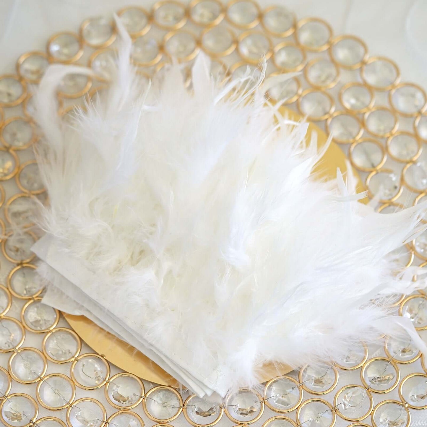 39" White Real Turkey Feather Fringe Trim With Satin Ribbon Tape - Linen Luxes