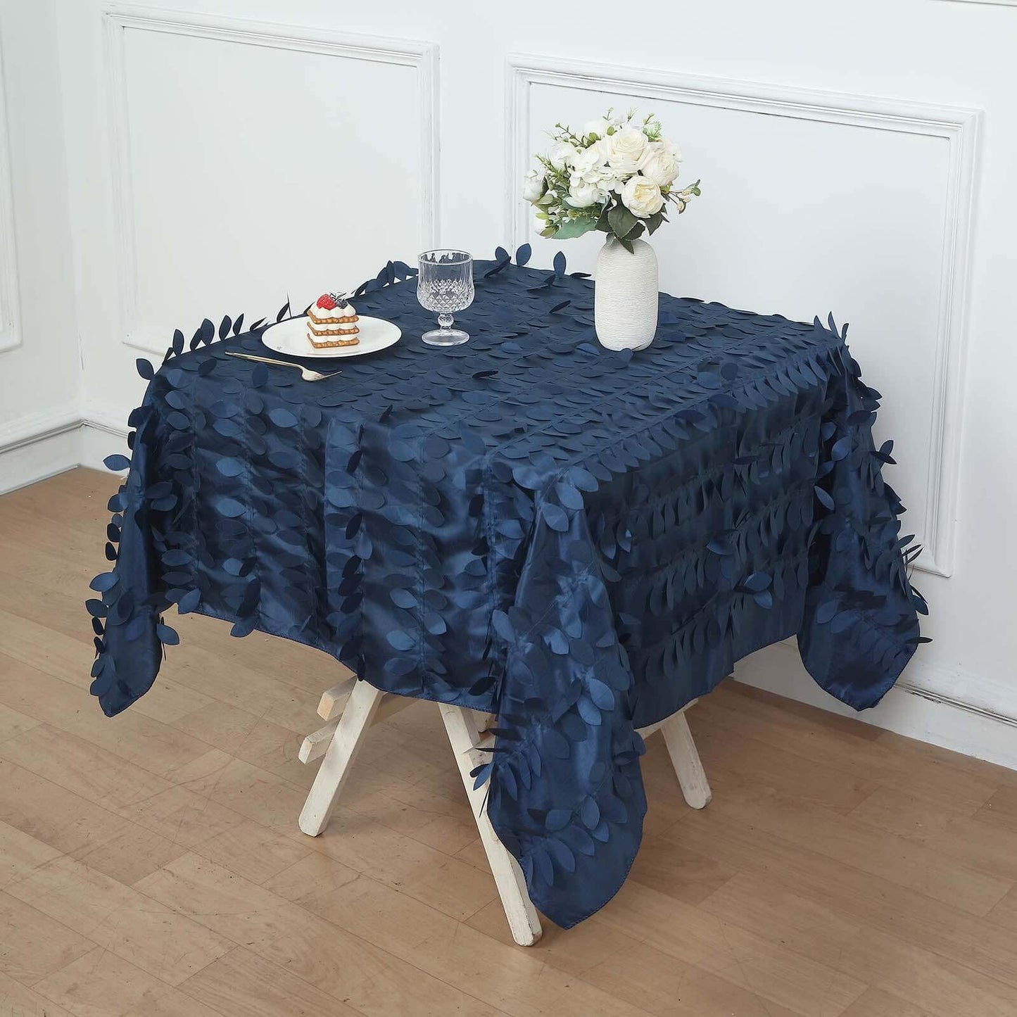 Taffeta 54"x54" Square Tablecloth Navy Blue 3D Leaf Petal Table Cover