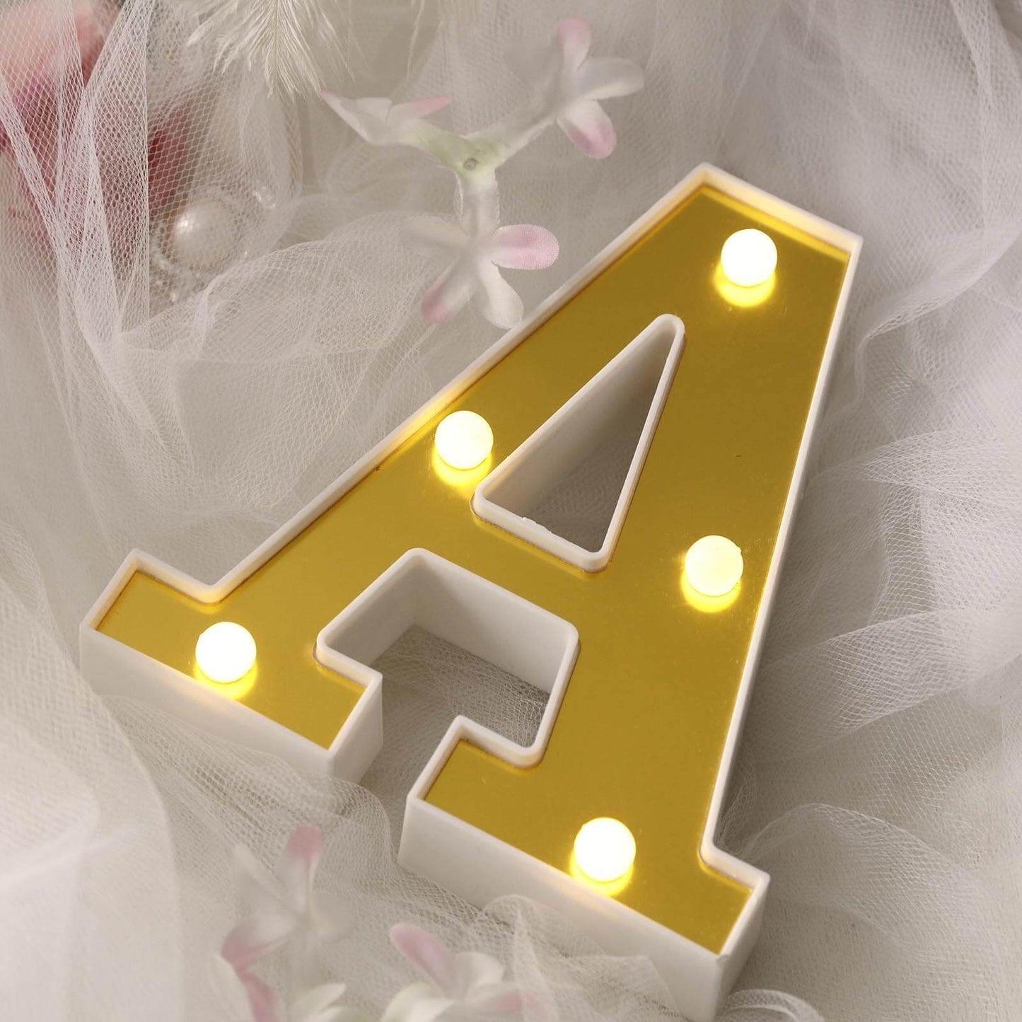 3D Marquee Letter "A" Warm White 5 LED Lights Gold - Chic Light - Up Decor for Events 6" - Linen Luxes