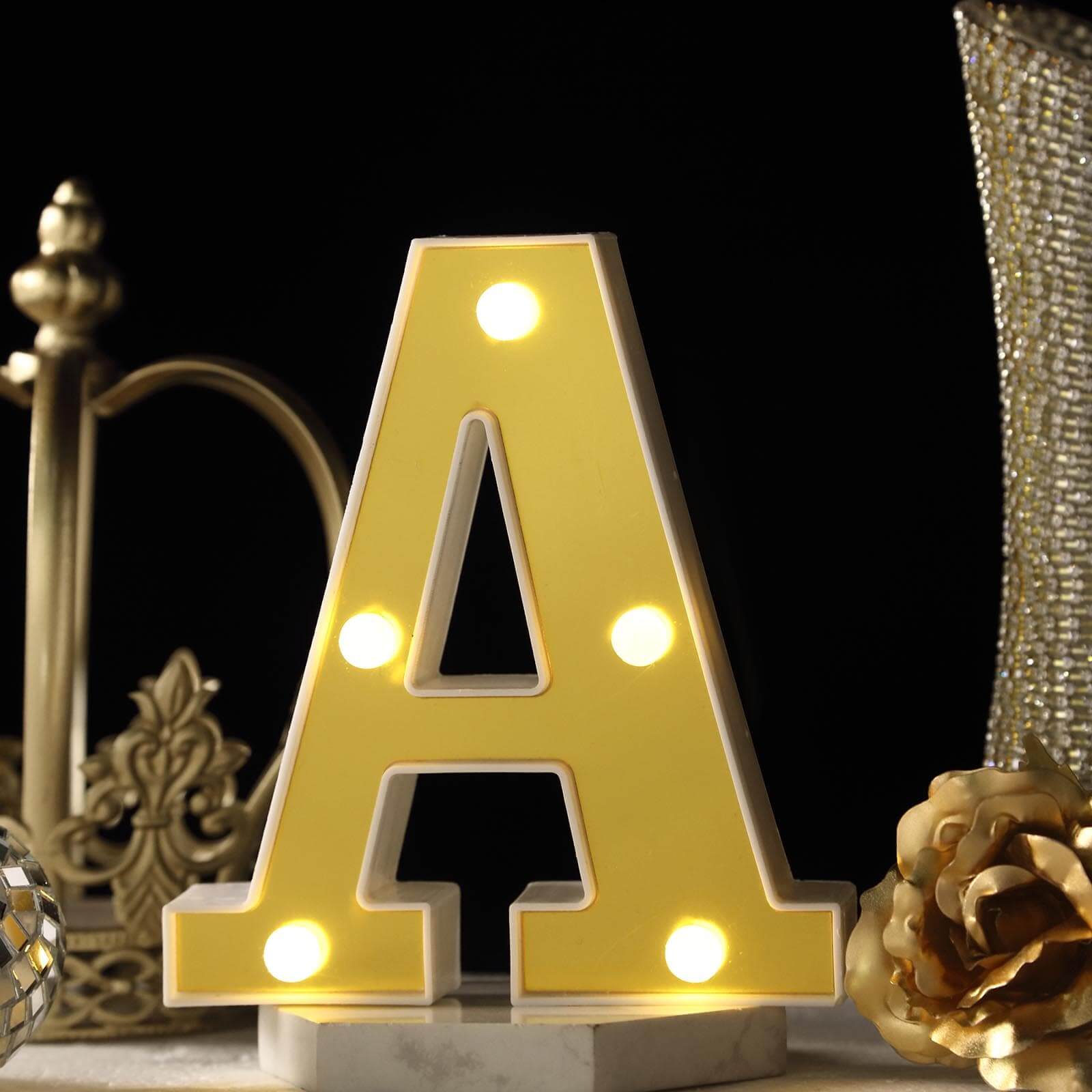 3D Marquee Letter "A" Warm White 5 LED Lights Gold - Chic Light - Up Decor for Events 6" - Linen Luxes