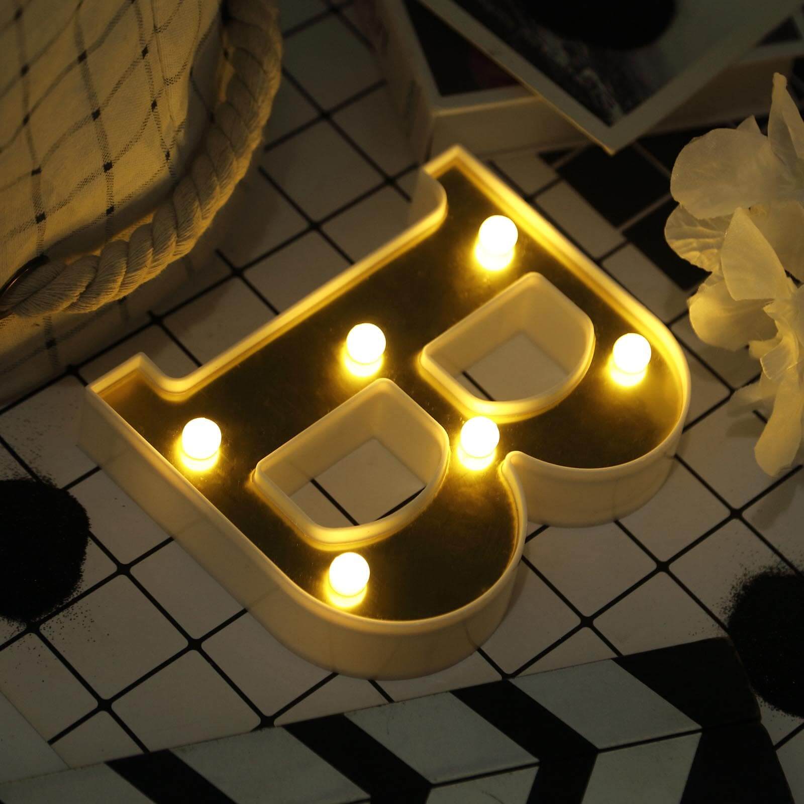 3D Marquee Letter "B" Warm White 6 LED Lights Gold - Chic Light - Up Decor for Events 6" - Linen Luxes