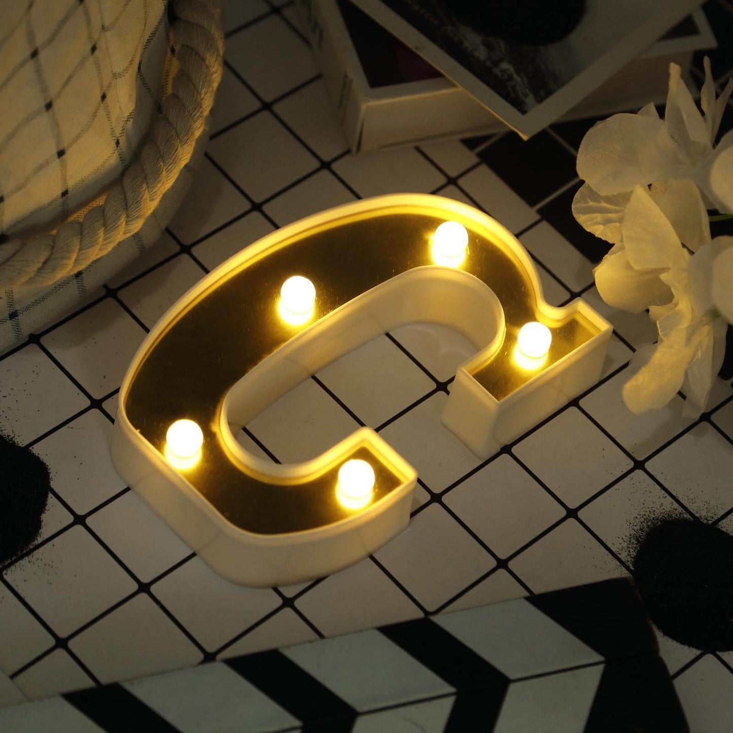3D Marquee Letter "C" Warm White 5 LED Lights Gold - Chic Light - Up Decor for Events 6" - Linen Luxes