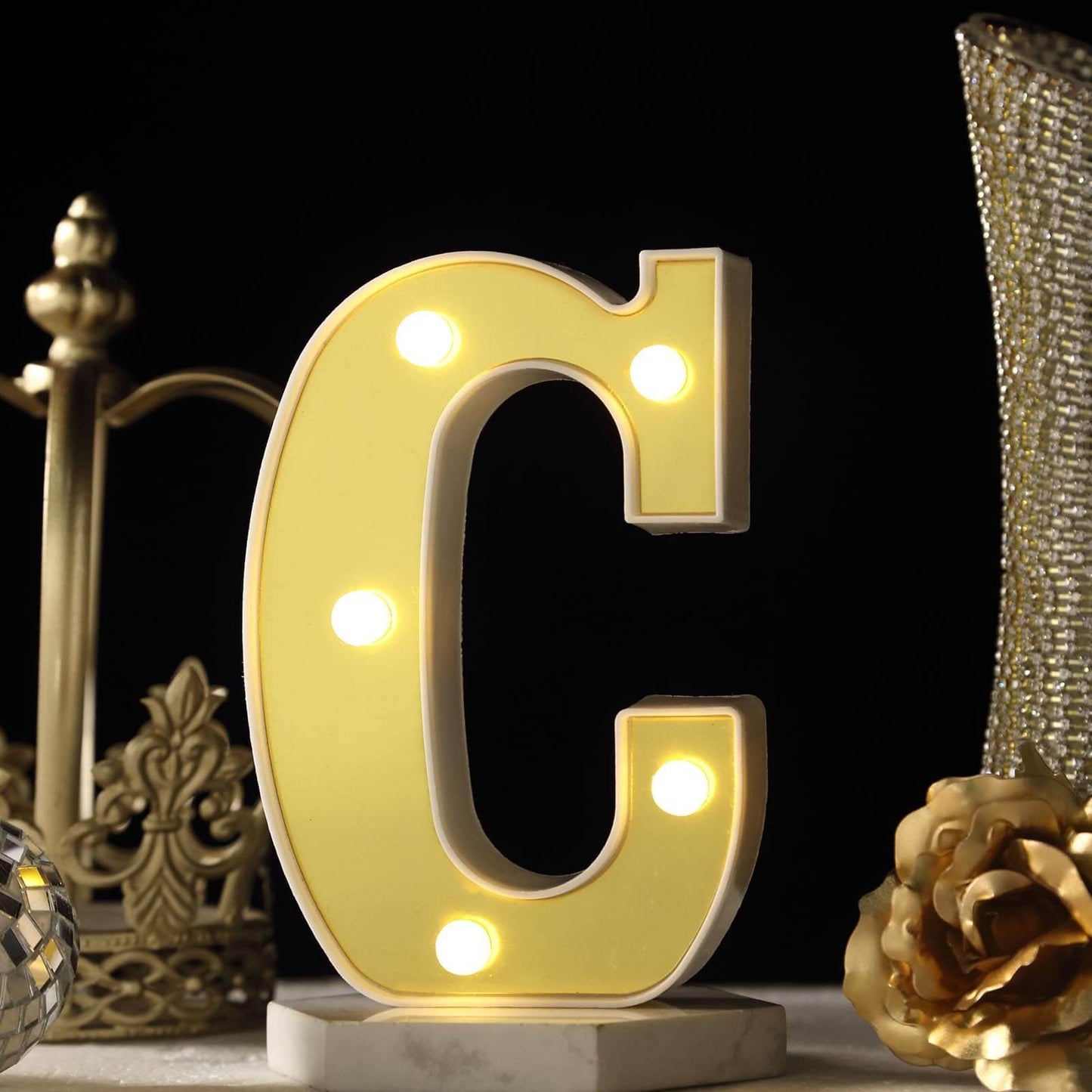 3D Marquee Letter "C" Warm White 5 LED Lights Gold - Chic Light - Up Decor for Events 6" - Linen Luxes
