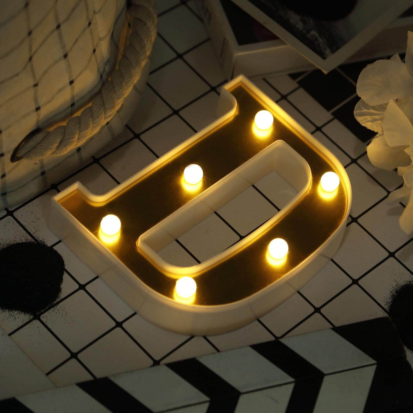 3D Marquee Letter "D" Warm White 6 LED Lights Gold - Chic Light - Up Decor for Events 6" - Linen Luxes