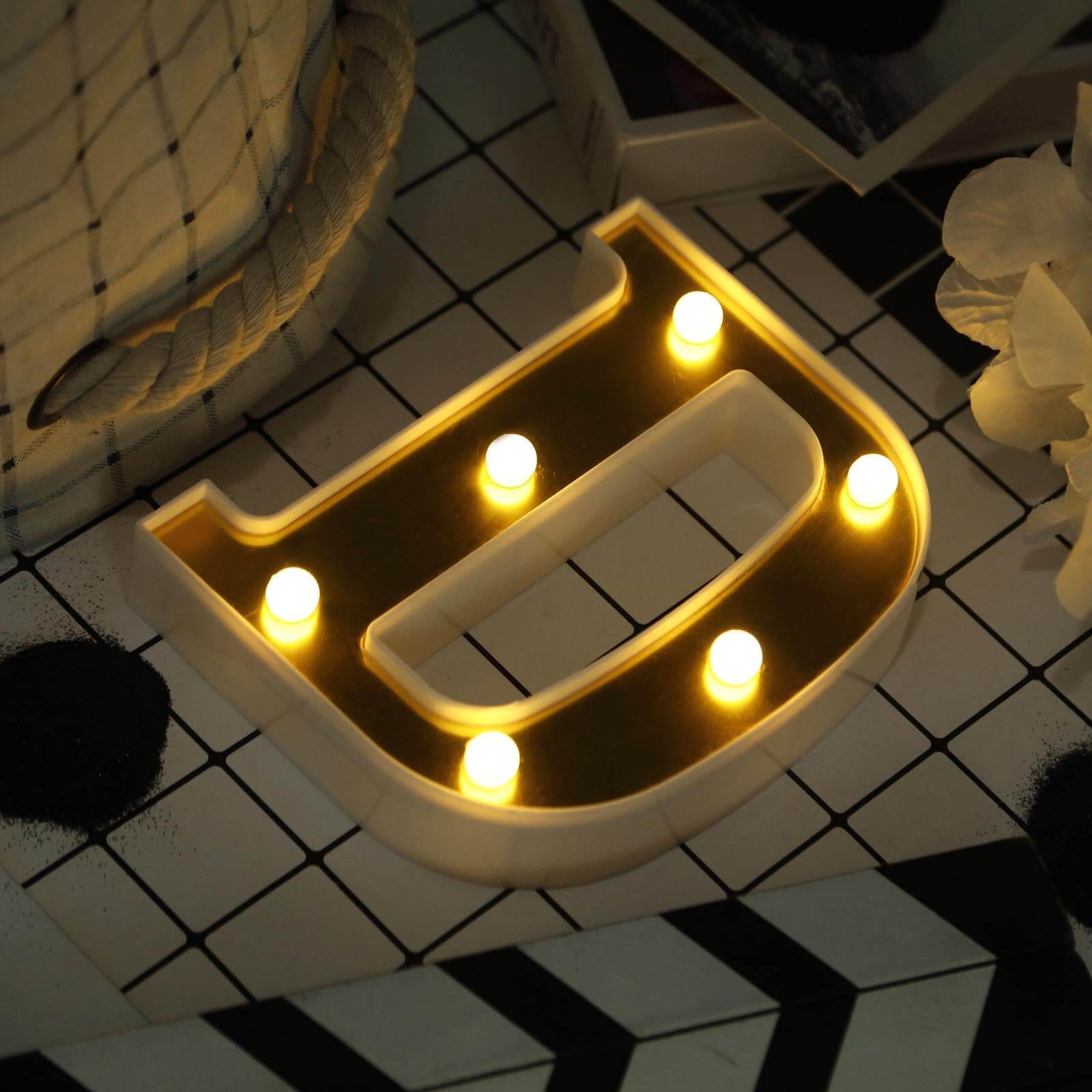 3D Marquee Letter "D" Warm White 6 LED Lights Gold - Chic Light - Up Decor for Events 6" - Linen Luxes