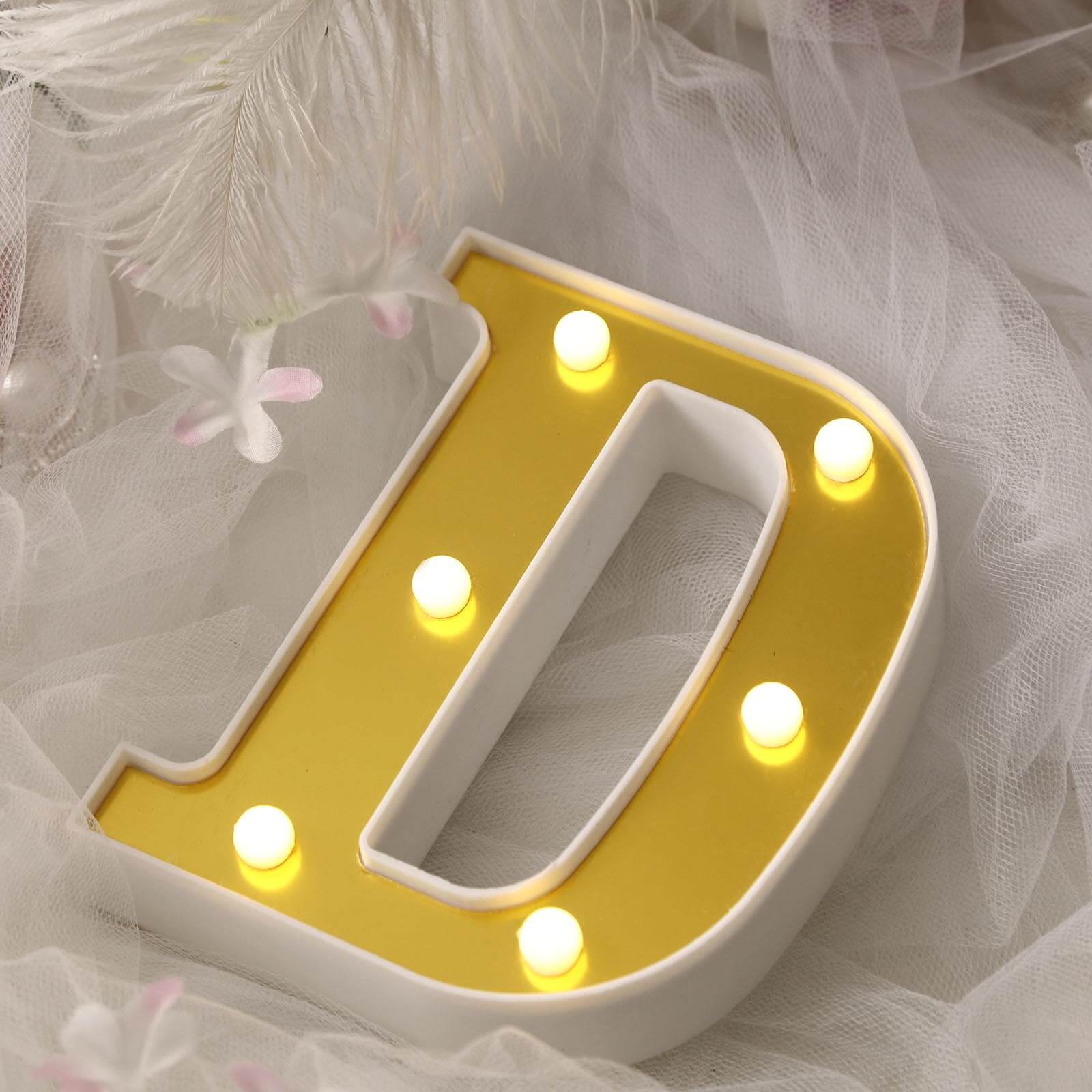 3D Marquee Letter "D" Warm White 6 LED Lights Gold - Chic Light - Up Decor for Events 6" - Linen Luxes