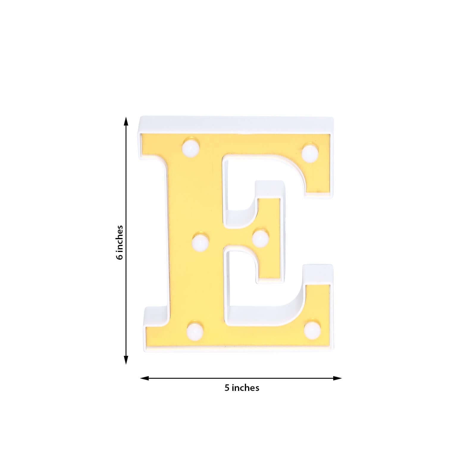 3D Marquee Letter "E" Warm White 6 LED Lights Gold - Chic Light - Up Decor for Events 6" - Linen Luxes