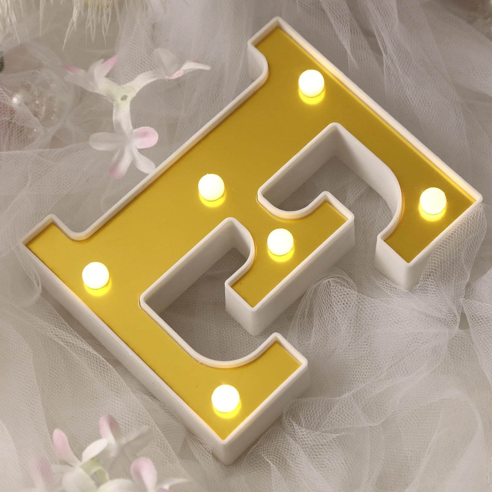 3D Marquee Letter "E" Warm White 6 LED Lights Gold - Chic Light - Up Decor for Events 6" - Linen Luxes