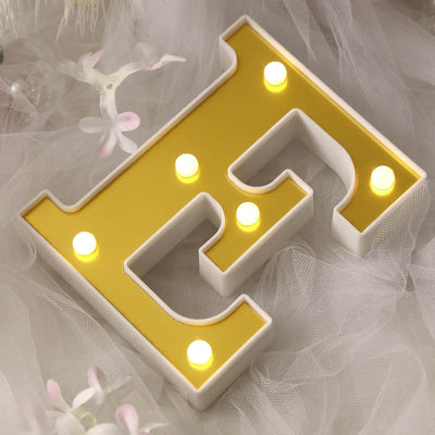 3D Marquee Letter "E" Warm White 6 LED Lights Gold - Chic Light - Up Decor for Events 6" - Linen Luxes
