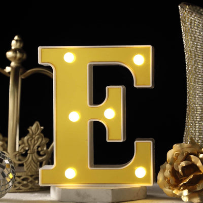 3D Marquee Letter "E" Warm White 6 LED Lights Gold - Chic Light - Up Decor for Events 6" - Linen Luxes