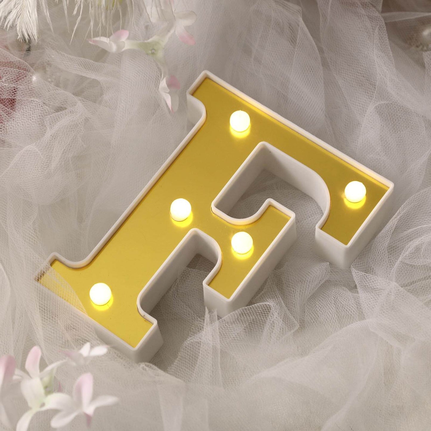 3D Marquee Letter "F" Warm White 5 LED Lights Gold - Chic Light - Up Decor for Events 6" - Linen Luxes