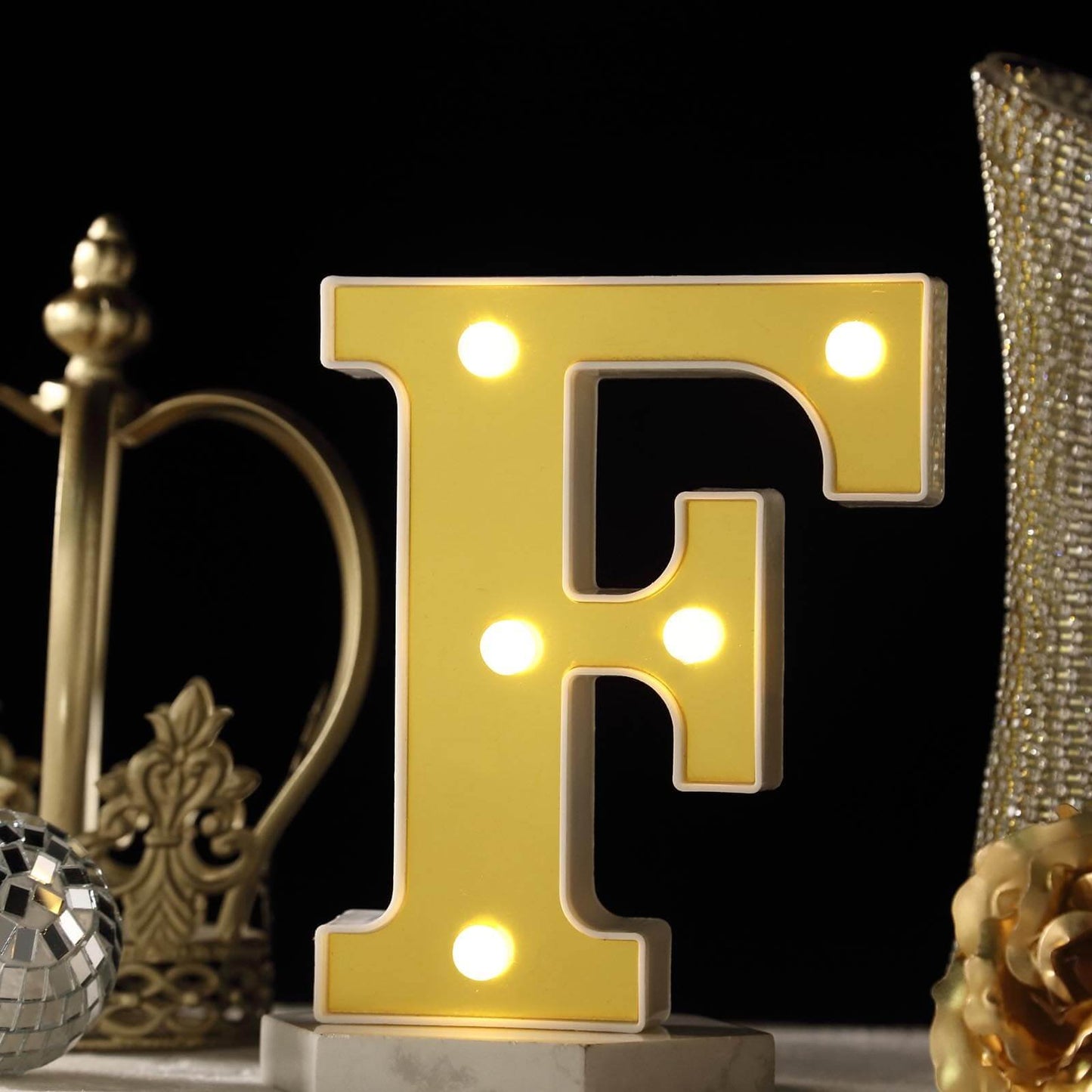 3D Marquee Letter "F" Warm White 5 LED Lights Gold - Chic Light - Up Decor for Events 6" - Linen Luxes
