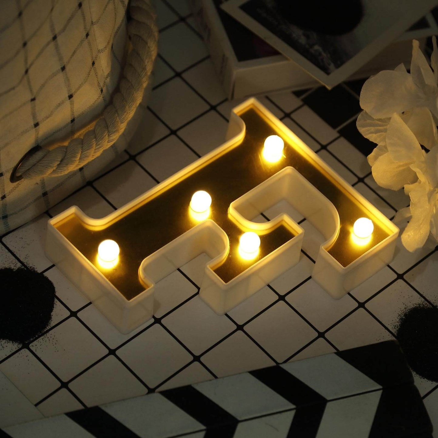 3D Marquee Letter "F" Warm White 5 LED Lights Gold - Chic Light - Up Decor for Events 6" - Linen Luxes