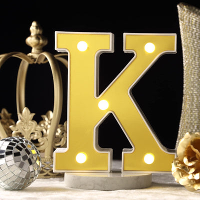 3D Marquee Letter "K" Warm White 5 LED Lights Gold - Chic Light - Up Decor for Events 6" - Linen Luxes