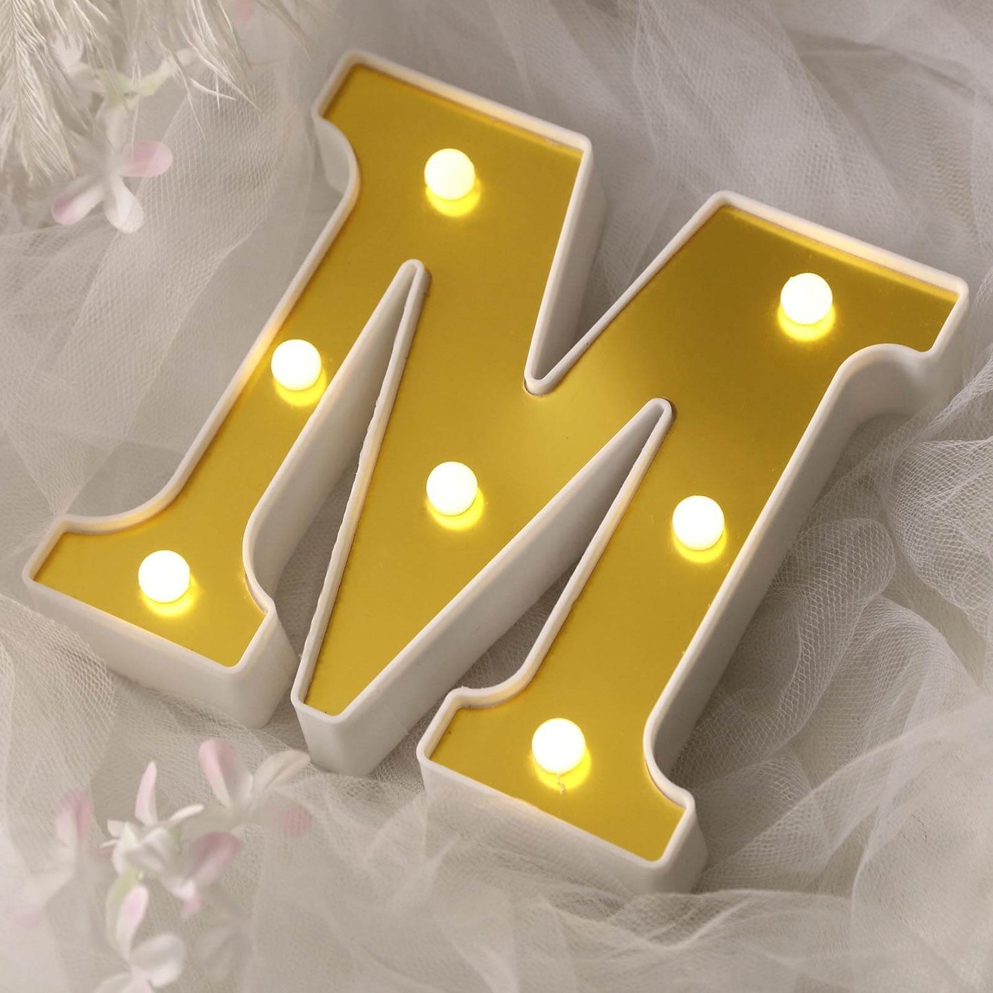 3D Marquee Letter "M" Warm White 7 LED Lights Gold - Chic Light - Up Decor for Events 6" - Linen Luxes
