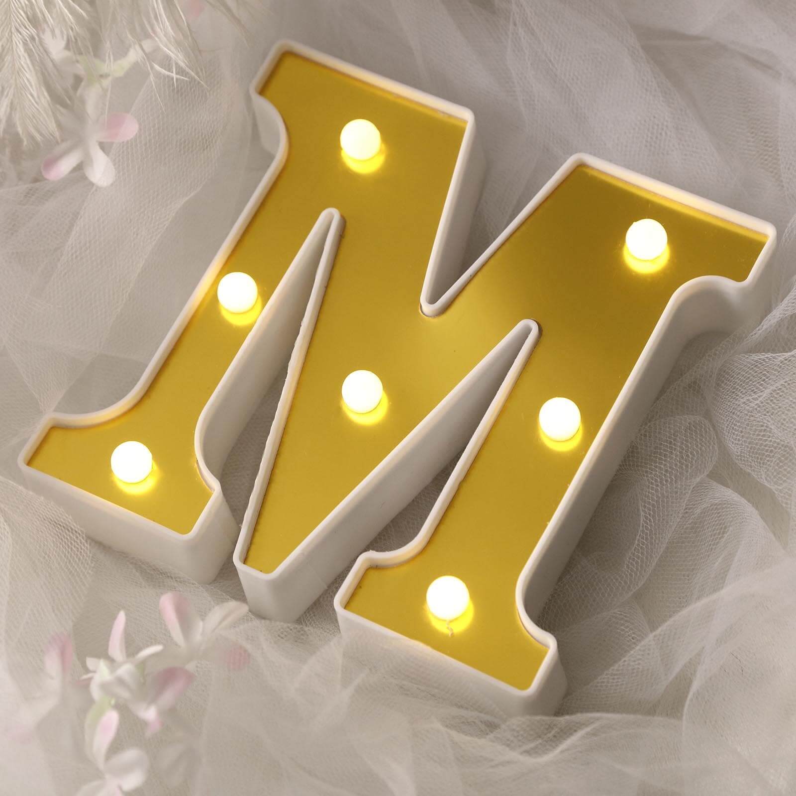 3D Marquee Letter "M" Warm White 7 LED Lights Gold - Chic Light - Up Decor for Events 6" - Linen Luxes