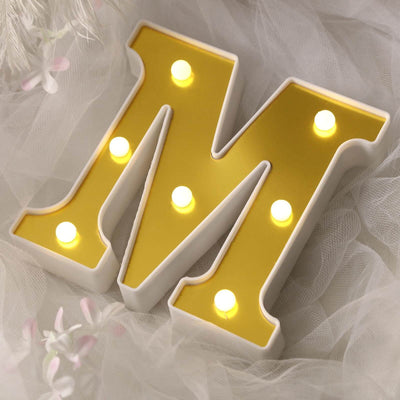 3D Marquee Letter "M" Warm White 7 LED Lights Gold - Chic Light - Up Decor for Events 6" - Linen Luxes