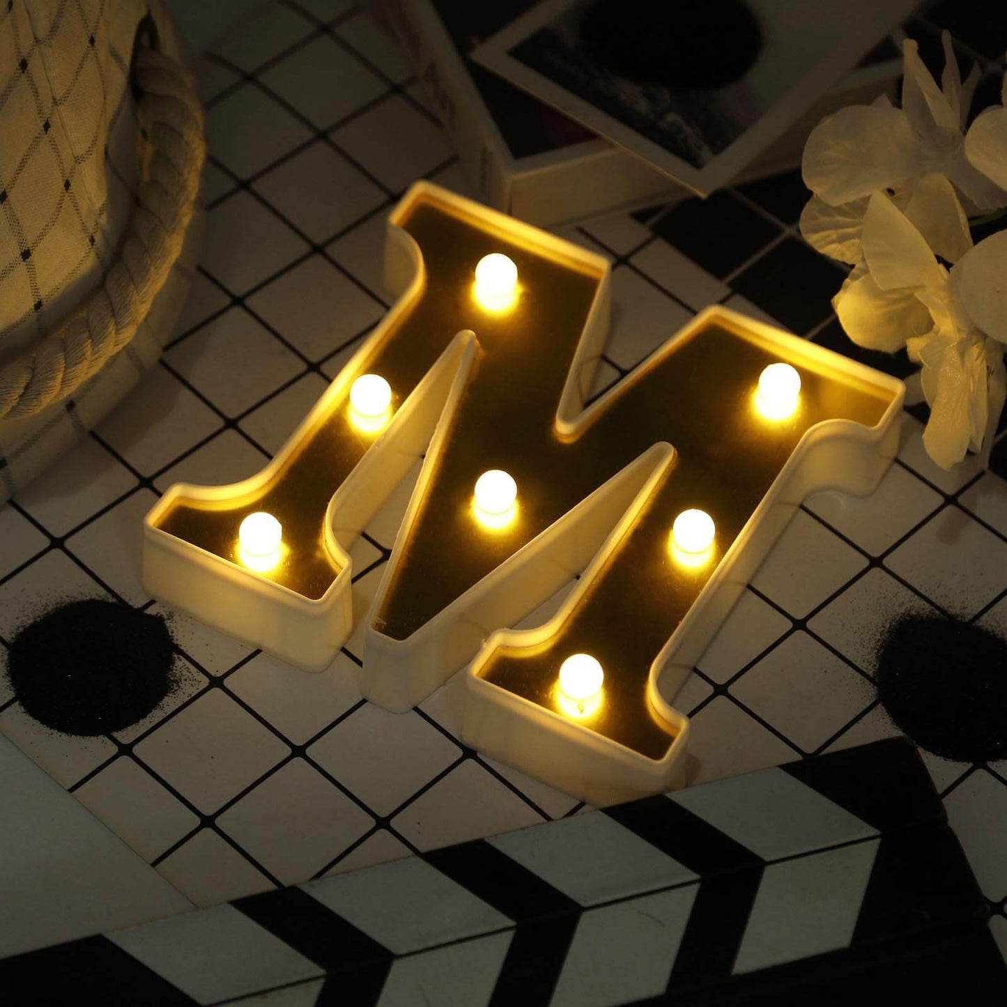 3D Marquee Letter "M" Warm White 7 LED Lights Gold - Chic Light - Up Decor for Events 6" - Linen Luxes