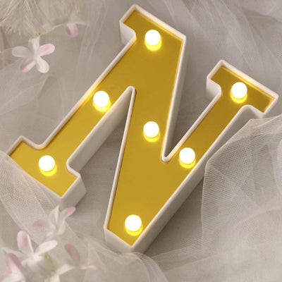 3D Marquee Letter "N" Warm White 7 LED Lights Gold - Chic Light - Up Decor for Events 6" - Linen Luxes