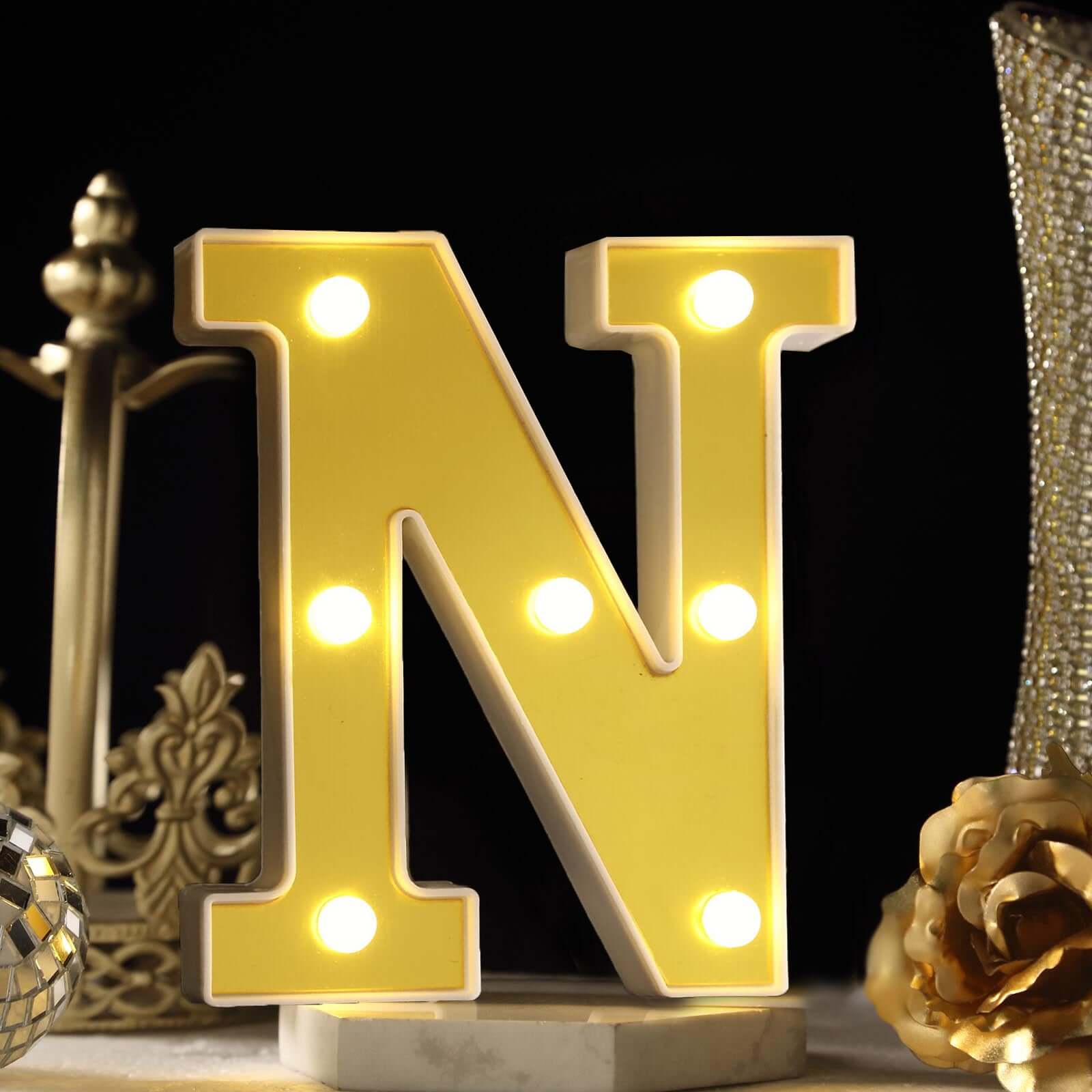 3D Marquee Letter "N" Warm White 7 LED Lights Gold - Chic Light - Up Decor for Events 6" - Linen Luxes
